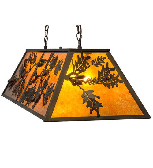Meyda Lighting Oak Leaf & Acorn 50883 54" 9-Light Antique Copper Island Pendant Light With Amber Mica Shade Glass