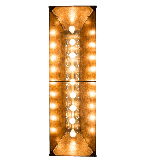 Meyda Lighting Oak Leaf & Acorn 50883 54" 9-Light Antique Copper Island Pendant Light With Amber Mica Shade Glass