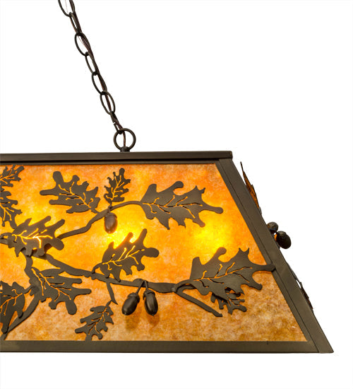 Meyda Lighting Oak Leaf & Acorn 50883 54" 9-Light Antique Copper Island Pendant Light With Amber Mica Shade Glass