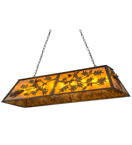Meyda Lighting Oak Leaf & Acorn 50883 54" 9-Light Antique Copper Island Pendant Light With Amber Mica Shade Glass