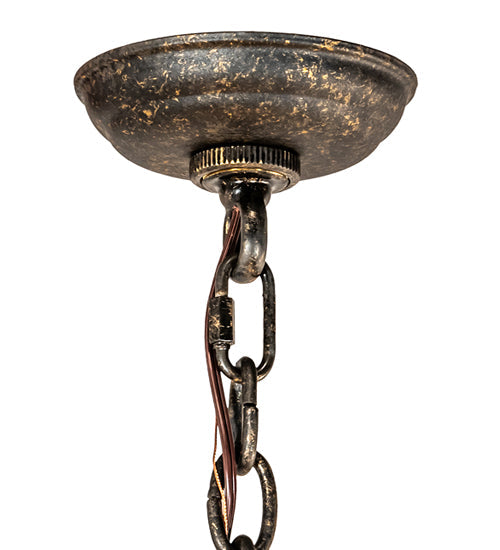 Meyda Lighting Oak Leaf & Acorn 52" 6-Light Golden Bronze Inverted Pendant Light With Bark Brown Art & Beige Art Shade Glass