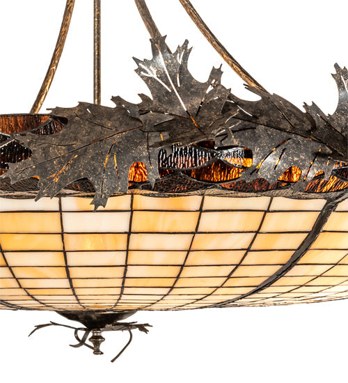 Meyda Lighting Oak Leaf & Acorn 52" 6-Light Golden Bronze Inverted Pendant Light With Bark Brown Art & Beige Art Shade Glass