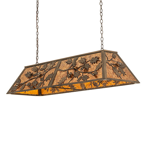 Meyda Lighting Oak Leaf & Acorn 54" 9-Light Antique Copper Island Pendant Light With Amber Mica Shade Glass