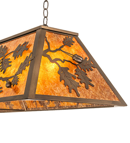 Meyda Lighting Oak Leaf & Acorn 54" 9-Light Antique Copper Island Pendant Light With Amber Mica Shade Glass