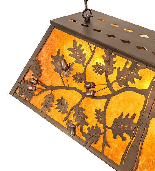 Meyda Lighting Oak Leaf & Acorn 54" 9-Light Antique Copper Island Pendant Light With Amber Mica Shade Glass
