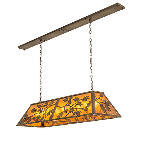 Meyda Lighting Oak Leaf & Acorn 54" 9-Light Antique Copper Island Pendant Light With Amber Mica Shade Glass