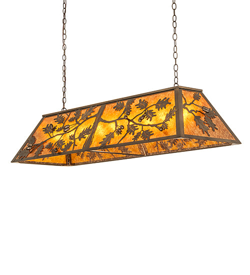 Meyda Lighting Oak Leaf & Acorn 54" 9-Light Antique Copper Island Pendant Light With Amber Mica Shade Glass