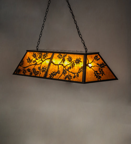 Meyda Lighting Oak Leaf & Acorn 54" 9-Light Timeless Bronze Island Pendant Light With Amber Mica Shade Glass
