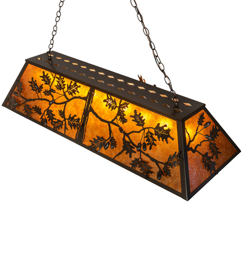 Meyda Lighting Oak Leaf & Acorn 54" 9-Light Timeless Bronze Island Pendant Light With Amber Mica Shade Glass