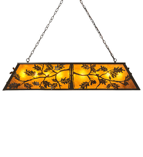 Meyda Lighting Oak Leaf & Acorn 54" 9-Light Timeless Bronze Island Pendant Light With Amber Mica Shade Glass