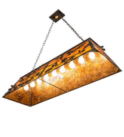 Meyda Lighting Oak Leaf & Acorn 54" 9-Light Timeless Bronze Island Pendant Light With Amber Mica Shade Glass