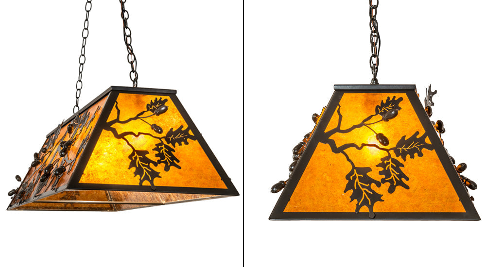 Meyda Lighting Oak Leaf & Acorn 54" 9-Light Timeless Bronze Island Pendant Light With Amber Mica Shade Glass
