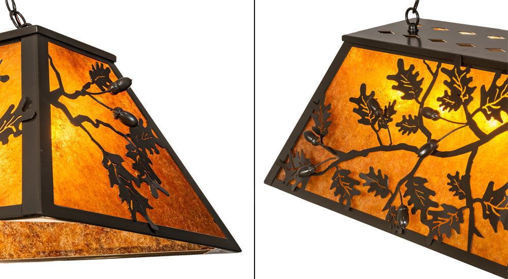 Meyda Lighting Oak Leaf & Acorn 54" 9-Light Timeless Bronze Island Pendant Light With Amber Mica Shade Glass