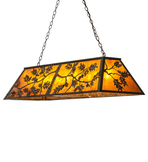 Meyda Lighting Oak Leaf & Acorn 54" 9-Light Timeless Bronze Island Pendant Light With Amber Mica Shade Glass