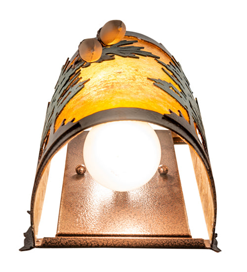 Meyda Lighting Oak Leaf & Acorn 6" 2-Light New Copper Vein & Green Trees Wall Sconce With Amber Mica Shade Glass