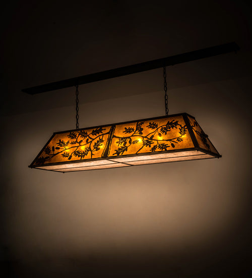 Meyda Lighting Oak Leaf & Acorn 72" 9-Light Antique Copper Island Pendant Light With Amber Mica & Silver Mica Shade Glass