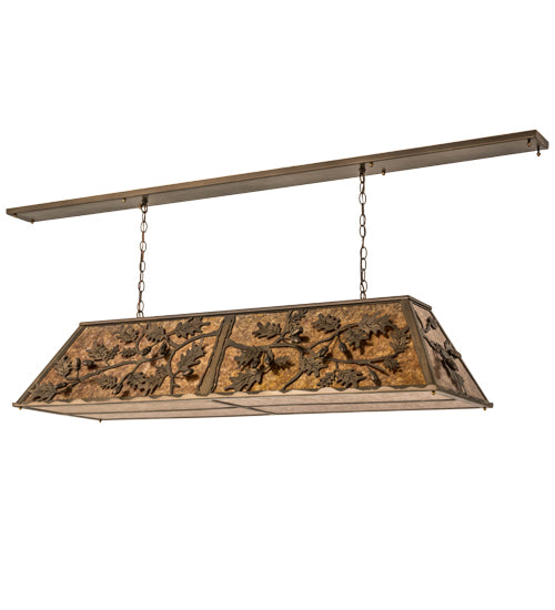 Meyda Lighting Oak Leaf & Acorn 72" 9-Light Antique Copper Island Pendant Light With Amber Mica & Silver Mica Shade Glass