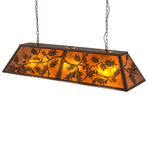 Meyda Lighting Oak Leaf & Acorn 72" 9-Light Antique Copper Island Pendant Light With Amber Mica & Silver Mica Shade Glass