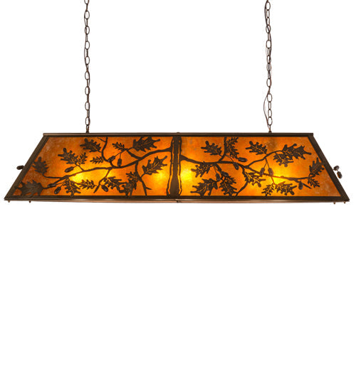 Meyda Lighting Oak Leaf & Acorn 72" 9-Light Antique Copper Island Pendant Light With Amber Mica & Silver Mica Shade Glass