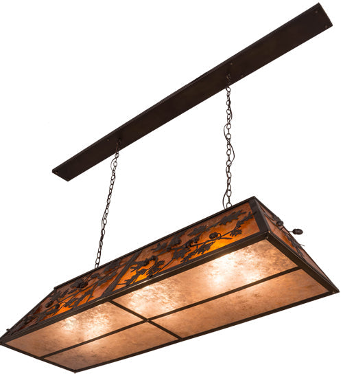 Meyda Lighting Oak Leaf & Acorn 72" 9-Light Antique Copper Island Pendant Light With Amber Mica & Silver Mica Shade Glass