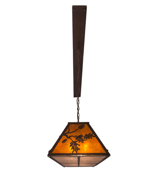 Meyda Lighting Oak Leaf & Acorn 72" 9-Light Antique Copper Island Pendant Light With Amber Mica & Silver Mica Shade Glass
