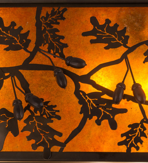 Meyda Lighting Oak Leaf & Acorn 72" 9-Light Antique Copper Island Pendant Light With Amber Mica & Silver Mica Shade Glass