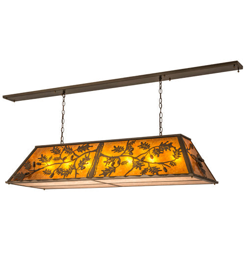 Meyda Lighting Oak Leaf & Acorn 72" 9-Light Antique Copper Island Pendant Light With Amber Mica & Silver Mica Shade Glass