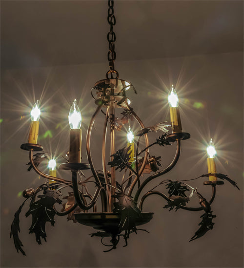 Meyda Lighting Oak Leaf & Acorn 81244 28" 6-Light Dark Burnished Antique Copper Chandelier With Ivory Faux Candlelight