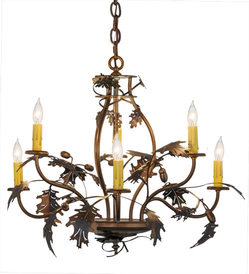 Meyda Lighting Oak Leaf & Acorn 81244 28" 6-Light Dark Burnished Antique Copper Chandelier With Ivory Faux Candlelight