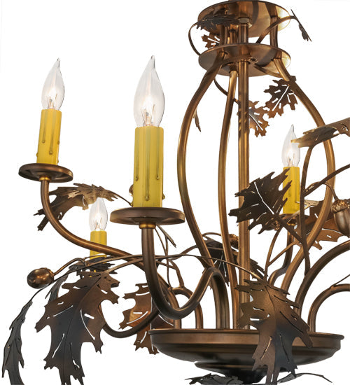 Meyda Lighting Oak Leaf & Acorn 81244 28" 6-Light Dark Burnished Antique Copper Chandelier With Ivory Faux Candlelight
