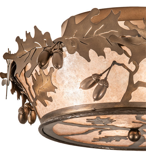 Meyda Lighting Oak Leaf & Acorn 82070 20" 4-Light Antique Copper Flush Mount Light With Silver Mica Shade Glass