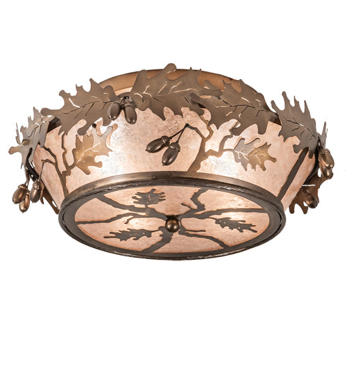 Meyda Lighting Oak Leaf & Acorn 82070 20" 4-Light Antique Copper Flush Mount Light With Silver Mica Shade Glass