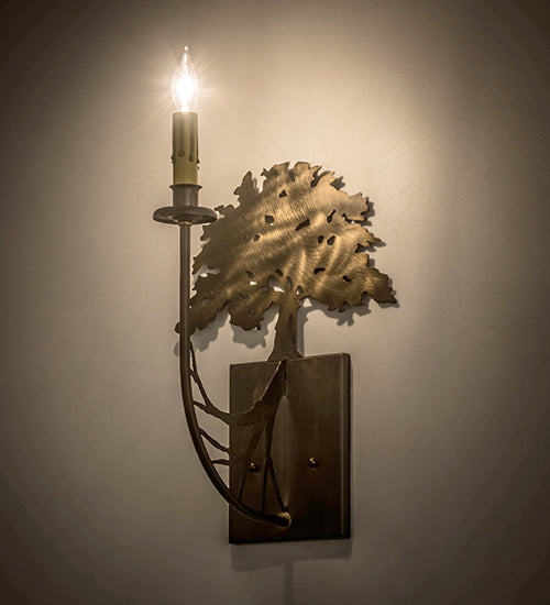 Meyda Lighting Oak Tree 10" Antique Copper Wall Sconce With Ivory Faux Candlelight