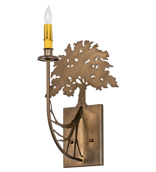 Meyda Lighting Oak Tree 10" Antique Copper Wall Sconce With Ivory Faux Candlelight