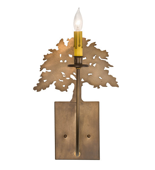 Meyda Lighting Oak Tree 10" Antique Copper Wall Sconce With Ivory Faux Candlelight