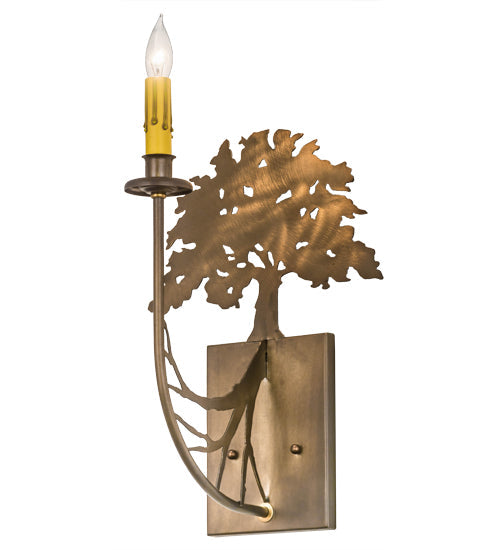 Meyda Lighting Oak Tree 10" Antique Copper Wall Sconce With Ivory Faux Candlelight