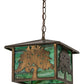 Meyda Lighting Oak Tree 17" Antique Copper Lantern Pendant Light With Greenish Brown Art Shade Glass