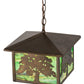 Meyda Lighting Oak Tree 17" Antique Copper Lantern Pendant Light With Greenish Brown Art Shade Glass