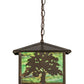 Meyda Lighting Oak Tree 17" Antique Copper Lantern Pendant Light With Greenish Brown Art Shade Glass