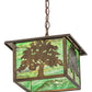 Meyda Lighting Oak Tree 17" Antique Copper Lantern Pendant Light With Greenish Brown Art Shade Glass