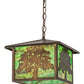 Meyda Lighting Oak Tree 17" Antique Copper Lantern Pendant Light With Greenish Brown Art Shade Glass