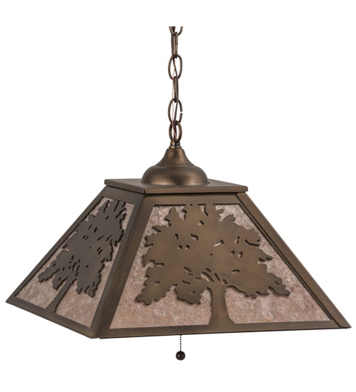 Meyda Lighting Oak Tree 23" 2-Light Antique Copper Pendant Light With Silver Mica Shade Glass