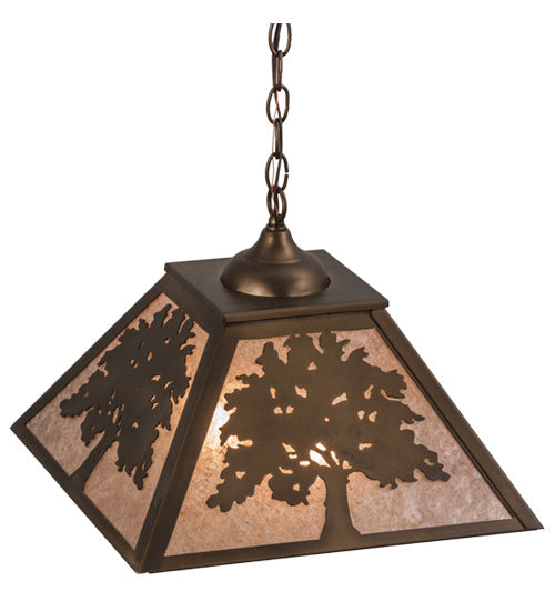 Meyda Lighting Oak Tree 23" 2-Light Antique Copper Pendant Light With Silver Mica Shade Glass