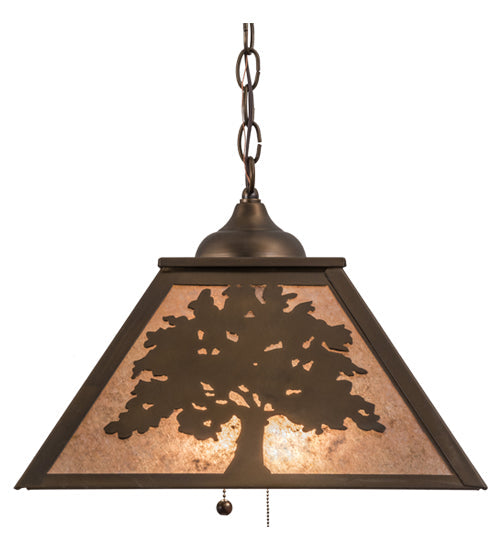 Meyda Lighting Oak Tree 23" 2-Light Antique Copper Pendant Light With Silver Mica Shade Glass