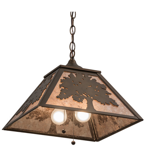 Meyda Lighting Oak Tree 23" 2-Light Antique Copper Pendant Light With Silver Mica Shade Glass