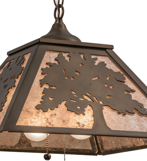 Meyda Lighting Oak Tree 23" 2-Light Antique Copper Pendant Light With Silver Mica Shade Glass