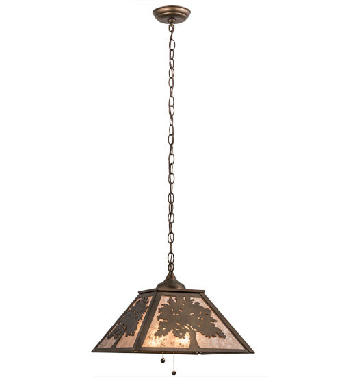 Meyda Lighting Oak Tree 23" 2-Light Antique Copper Pendant Light With Silver Mica Shade Glass