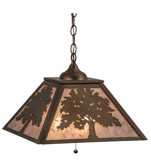 Meyda Lighting Oak Tree 23" 2-Light Antique Copper Pendant Light With Silver Mica Shade Glass