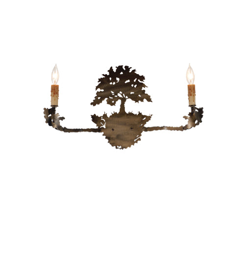 Meyda Lighting Oak Tree 23" 2-Light Antique Copper Wall Sconce With Ivory Faux Candlelight