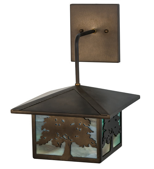 Meyda Lighting Oak Tree 30603 10" Antique Copper Lantern Wall Sconce With Green Art Shade Glass